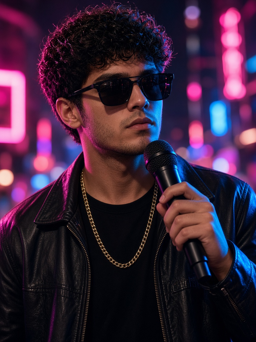 Illustration of a person with a microphone. This is not a finished video.
